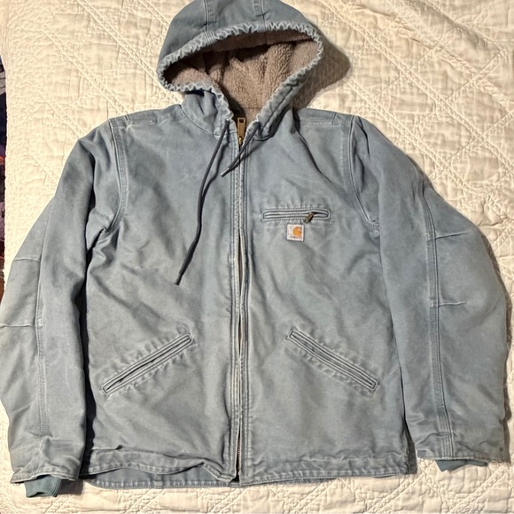 Carhartt Jackets & Blazers - Carhartt WJ141 Sierra Jacket Women Small Blue Sherpa Lined Hooded Duck Coat